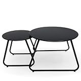 Meluvici Patio Outdoor Coffee Table Set of 2, Weather Resistant Steel Round End Tables, Outdoor Nesting Table for Patio, Balcony, Bistro and Indoor, Black