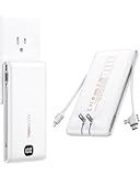 VEEKTOMX Portable Charger with Built in Cables 10000mAh, Power Bank for iPhone with AC Wall Plug, Fast Charging USB C Slim Battery Pack with LED Display Compatible with iPhone 17/16/15, Samsung