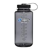 Nalgene Leak Proof Tritan BPA-Free Water Bottle - 32 oz Wide Mouth - Made in the USA for Outdoor Use & Daily Hydration (Grey w/Black Lid)