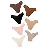 DEANGELMON Women Seamless Bikini Cheeky Underwear Invisible No Show Panties V-Waist Hipster Ladies Soft Stretch Multi Pack(7P1,S)