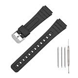 TPU Watch Strap Compatible with Casio F-91W/F-84/F-94/F-105/F-108/A-158/A-168 Men's and Women's 18mm Watchbands Replacement (black/silver buckle)