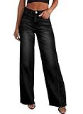 Sidefeel Women's High Waisted Jeans Stretchy Raw Hem Straight Leg Denim Pants Size 12 Black
