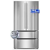 French Door Refrigerator 22.5 cu.ft, Kitchen Refrigerator with Ice Maker, Frost Free Counter Depth Refrigerators, LED Lighting, Stainless Steel, with Bottom Freezer for Home