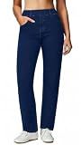 Stretchy Straight Leg Jeans for Women Trendy High Waisted Pull On Pants