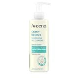 Aveeno Calm + Restore Nourishing Oat Cleanser, Daily Hydrating Facial Cleanser & Face Wash for Sensitive Skin, Non-Foaming, Hypoallergenic, Non-Comedogenic, Fragrance-Free, with Feverfew, 7.8 fl oz