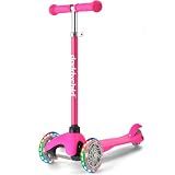3-Wheel Kick Scooter for Kids Ages 3-8 Lean-to-Steer Toddler Scooter with Extra Wide Light Up Wheels, 4 Adjustable Heights, Foldable Scooters for Boys & Girls, Max Weight 110lbs (Pink)