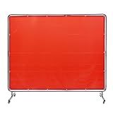 VEVOR Welding Screen with Frame, 6' x 8' Welding Curtain Screen, Flame-Resistant Vinyl Welding Protection Screen on 4 Swivel Wheels (2 Lockable), Moveable & Professional for Workshop/Industrial, Red