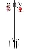 Gtongoko Bird Feeder Pole for Outdoors Heavy Duty, 92 Inch Double Shepherds Hook with 5-Prong Stable Base, 3/4 Inch Thick Hummingbird Feeder Stand for Hanging Plants, Lanterns, 1 Pack