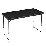 Amazon Basics Portable 4 Ft Rectangular Folding Dining Table, 4 Adjustable Height Settings, Space Saving Fold-in-Half Design and Carrying Handle, Indoor & Outdoor, Washed Black, 47.8 x 23.9 x 33.9 in