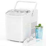 KMFurnila Ice Makers Countertop, Portable Ice Machine with Handle, 6 Mins 9 Bullet Ice Cubes with Basket and Scoop, 26lbs in 24Hrs, Auto-Cleaning, for Home, Kitchen, RV, Camping, White