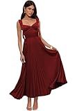 zoteno Square Neck Bridesmaid Dress Maxi for Women with Ruffles Satin Burgundy Spaghetti Straps Cocktail Dresses Pleated Long Formal Dress US Size 0