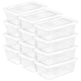Sterilite 6 Quart Storage Box, Clear Plastic with White Snap Lid, 12 Pack