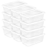 Sterilite 12-Pack 6 Quart Storage Boxes, Stackable Clear Plastic Bins with Snap-On Lids – Heavy-Duty Organizing Containers for Closet, Bathroom, and Office