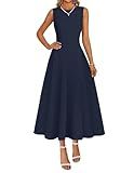 MEROKEETY Women's 2026 Semi Formal Cocktail Dresses Summer Elegant Classy Midi A Line Sleeveless Dress, Navy, Medium