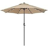 Yaheetech 9FT Solar Powered Patio Umbrella - UV Protection Market Table Umbrella w/ 32 LED Lights & Push Button Tilt & Crank Lift System for Garden/Lawn/Deck/Backyard/Pool,Tan