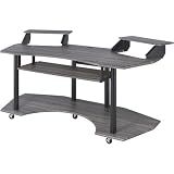 Acme 71" Inch Music Recording Studio Computer Gaming Desk with Wood Storage Keyboard Tray, Wing Shaped & 2 Stands Tray & Botton Shelf, Metal Frame, Casters Included, Easy Assembly, Black Oak Finish