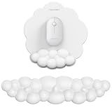 TECKNET Cloud Mouse Pad with Wrist Rest, Ergonomic Cloud Wrist Rest with Non-Slip Base, PU Leather Memory Foam Mouse Pad Wrist Support for Keyboard and Mouse, Pain Relief for Typing, Gaming, White