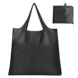 Tandoler Large Foldable Shopping Bag, Reusable Grocery Bag, Used for Shopping. Reusable Handbag Weighing Up to 50 Pounds, Nylon Tote Bag, Waterproof, Washable(Black)