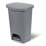 Glad 13 Gallon Trash Can with Clorox Odor Protection | Plastic Kitchen Waste Bin | Hands Free with Step On Foot Pedal and Garbage Bag Rings, Grey