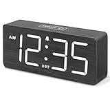 DreamSky Wooden Digital Alarm Clock for Bedroom - Loud Alarm Clock for Heavy Sleepers with Volume Control, Desk Clocks for Living Room with Large Numbers, Dimmer, DST, Wood Decor (Adapter Powered)