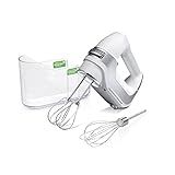 Hamilton Beach Professional 5-Speed Electric Hand Mixer with High-Performance DC Motor, Slow Start, Snap-On Storage Case, Stainless Steel Beaters & Whisk, White (62652)