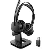 Wireless Headset with Mic for Work(Upgrade Volume Knob & Charging Indicator), Bluetooth Headset with Microphone for PC, with Noise Cancelling/Mute/USB for Call Center/Office/Home/Computer/Teams/Zoom