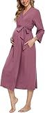 Xpenyo Women's Maternity Sleepwear Robes Long Bathrobe Pregnancy Loungewear Labor/Delivery/Nursing/Hospital Nightgown, Mauve M