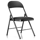 LUCKPRO Folding Chairs 1 Pack with Paded Cushion - Metal Chair with Sturdy Steel Frame 450lb Capacity and Comfortable Seat Heavy Duty Foldable Chair for Indoor/Outdoor Party, Wedding, Event(Black)