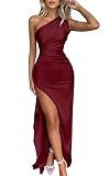 Memoriesea Women's High Split Wedding Guest Party Maxi Dress Wine Red