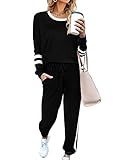 Airplane Outfits for Women 2025 Business Casual Fall Clothes Womens Loungewear Set Early Fall Fashion Tracksuit School Outfits for Teachers Workout Sets Old Money Clothes Black L