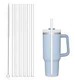 Beonsky Replacement Straw Compatible with Stanley 40 oz 30 oz Cup Tumbler, 6 Pack Reusable Straw with Cleaning Brush, Plastic, Clear