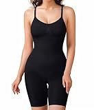 BRABIC Waist Trainer Bodysuit for Women Tummy Control Shapewear Round Neck Seamless Butt Lifter Full Body Shaper (Small, Black Mid Thigh)