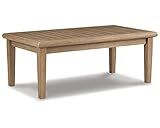 Signature Design by Ashley Gerianne Outdoor Rectangular Eucalyptus Wood Slat Top Coffee Table, Beige