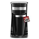 Elite Gourmet EHC113 Personal Single-Serve Compact Coffee Maker Brewer Includes 14Oz. Stainless Steel Interior Thermal Travel Mug, Compatible with Coffee Grounds, Reusable Filter, Black