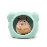 LuckyOpt Ceramic Hamster House, Cute Animal Shaped Hamster Cave, Summer Cool Small Animal Hideout Habitat Decor for Dwarf Hamsters (Green)