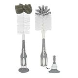 Dr. Talbot’s Bottle and Nipple Brush, Soft Nylon Bristles, Sponge Top, Handle with Suction Base, 2 Pack, Gray