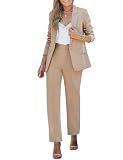 luvamia Women's Two Piece Sets Pants Suits Dressy Business Casual Outfits Professional Blazer Pantsuits Set Work Office Beige Small Fits US 4-6