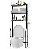 Livilord 3-Tier Over The Toilet Storage, Freestanding Metal Bathroom Shelves with 4 Hooks, Over Toilet Storage Shelf with Paper Holder, Above The Toilet Shelf for Bathroom Storage, Black