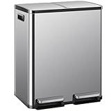 DUMOS Kitchen Trash Can, 2×8-Gallon Garbage Can with Lid, Stainless Steel Trash Bin with 2 Removable Inner Buckets, Soft-Close Foot Pedal, Fingerprint-Resistant for Kitchen Home Office