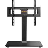 Perlegear Universal Swivel TV Stand Base for 32–70 inch TVs, Height Adjustable Table Top TV Stand Mount with Tilt, Tempered Glass Base, Holds up to 88 lbs, Max VESA 400x400mm, PGTVS26