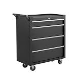 Rolling Tool Chest with Wheels, 4 Drawer Tool Storage Cabinet, Portable Toolbox Organizer with Lock, Heavy Duty Tool Chest Cart for Garage, Mechanic, Workshop, Shop, Mobile Tool Organizer, Black
