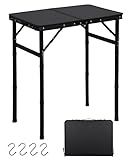 LOFTEY Small Folding Camping Table, 2ft Aluminum Portable Folding Table, 3 Adjustable Heights | Portable Handle | Lightweight for Travel & Outdoor, 23.6" x 15.7" x 27.5"H, Black