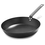 Merten & Storck Pre-Seasoned Carbon Steel 12” Frying Pan Skillet, Use on Induction, Stove and Grill, Durable, Even-Heating, for Searing, Grilling, Oven Use, and Campfire, Indoor/Outdoor