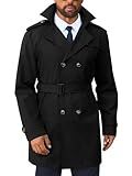 Runcati Men's Trench Coat Double Breasted Notched Lapel Long Jacket Belted Windbreaker Casual Slim Fit Overcoat
