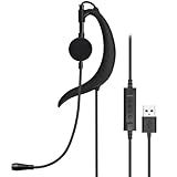 Weatwo Wired USB Earbuds with Boom Mic, Single-Side USB Headphones with Wrap-Around Ear Hooks for PC Mac Laptop Call Center Home Office Skype Webinar Remote Work