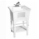 Zenna Home Utility Sink Laundry Tub with Pull-Out Faucet, All-in-One Freestanding Utility Tub for Laundry Room, Basement, Garage, Outdoor Kitchen, 24" L x 24" W x 36.75" H, White