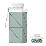 Mefold Collapsible Water Bottles 17.4oz(516ML), 2nd Generation Leakproof BPA-Free Travel Water Bottle,Lightweight Reusable Water bottle, Portable for Travel Cycling Gym Camping,Sage Green, 1 Pack