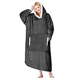 yescool Wearable Blanket Hoodie - Birthday Gifts for Women Mom Girlfriend, Oversized Flannel Sherpa Cozy Hooded Blanket Sweatshirt Adult With Hood Pocket & Sleeves, One Size Fits All (Grey)