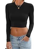 Abardsion Women's Sexy Long Sleeve Crop Tops 2025 - Basic Crew Neck Slim Fitted Fall Cropped Shirts(Black, S)