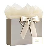 JMANNI Gift Bags with Handles, 13” Medium Gift Bag for Presents, 1 Pcs Bags with 2 Tissue Paper and 1 Cards for Graduation Baby Shower Wedding Fathers Day Mother's Day Birthday Party（champagne gold）